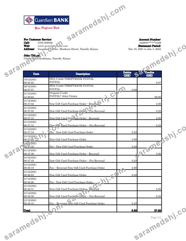 Kenya Guardian Bank statement xls